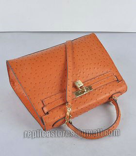 Hermes Kelly 32cm Orange Ostrich Veins Leather Bag with Golden Metal-4