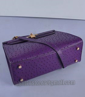 Hermes Kelly 32cm Purple Ostrich Veins Leather Bag with Golden Metal-3