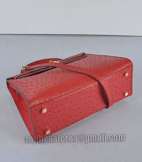 Hermes Kelly 32cm Red Ostrich Veins Leather Bag with Golden Metal-3