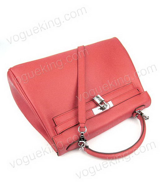 Hermes Kelly 32cm Watermelon Red Plain Veins Bag with Silver Metal-4