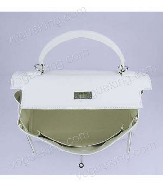 Hermes Kelly 32cm White Plain Veins Bag with Silver Metal-5