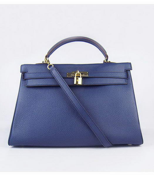 Hermes Kelly 35cm Dark Blue Togo Leather Bag Golden Metal