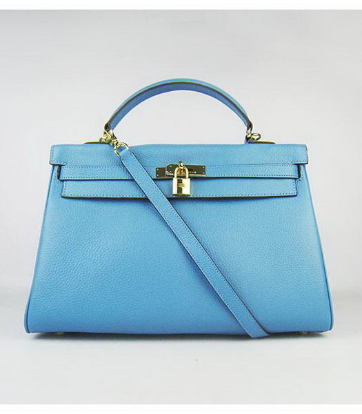 Hermes Kelly 35cm Light Blue Togo Leather Bag Golden Metal