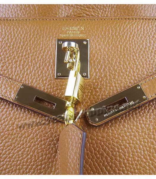 Hermes Kelly 35cm Light Coffee Togo Leather Bag Golden Metal-6