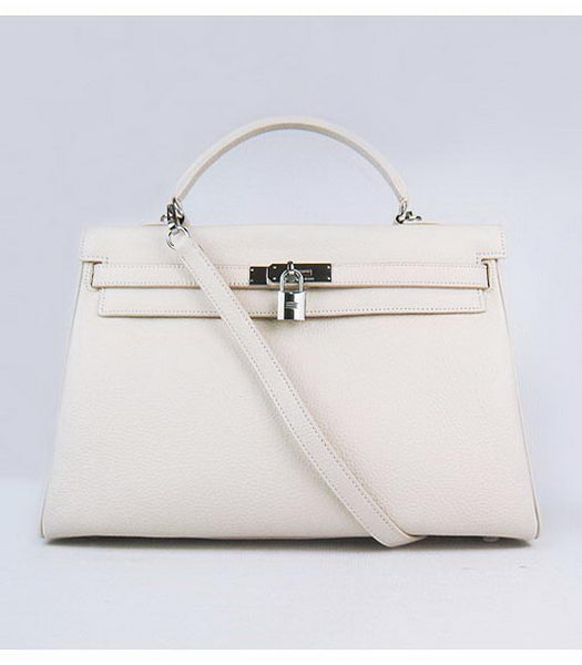 Hermes Kelly 35cm Offwhite Togo Leather Bag Silver Metal