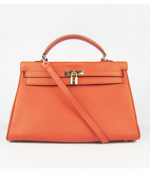 Hermes Kelly 35cm Orange Togo Leather Bag Golden Metal