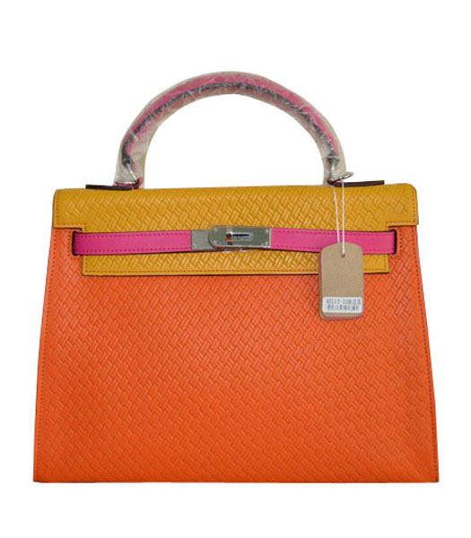Hermes Kelly 35CM OrangeYellow Plait Veins Leather Bag