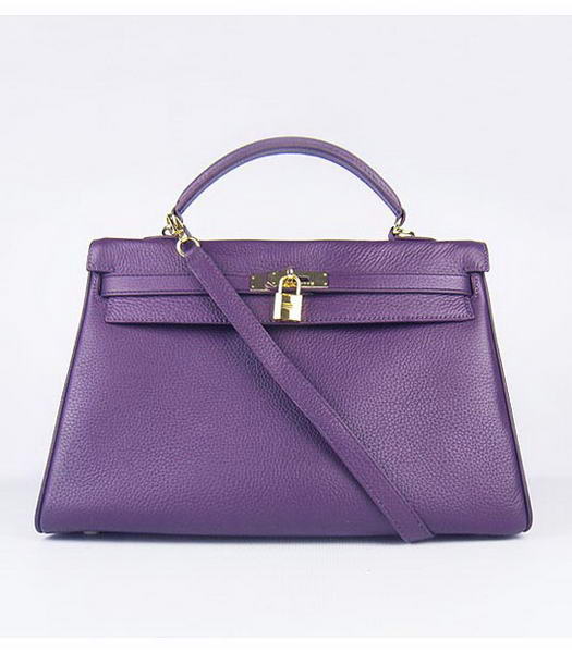 Hermes Kelly 35cm Purple Togo Leather Bag Golden Metal