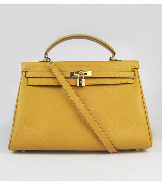 Hermes Kelly 35cm Yellow Togo Leather Bag Golden Metal
