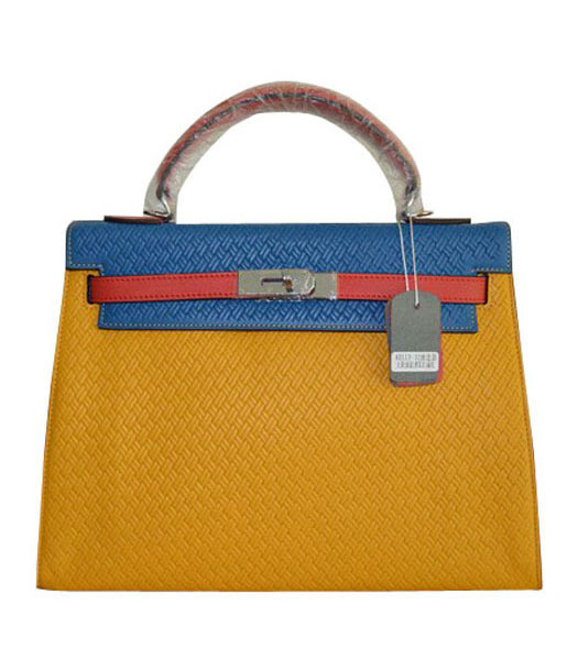 Hermes Kelly 35CM YellowBlue Plait Veins Leather Bag