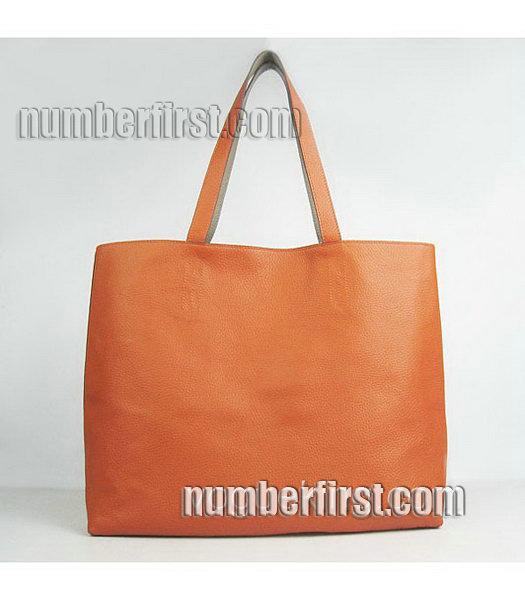 Hermes Large Embossed Calf Leather Shoulder Bag OrangeGrey-2