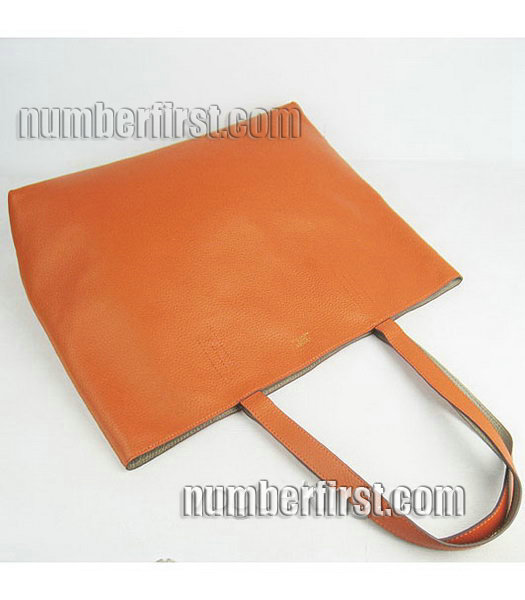 Hermes Large Embossed Calf Leather Shoulder Bag OrangeGrey-5