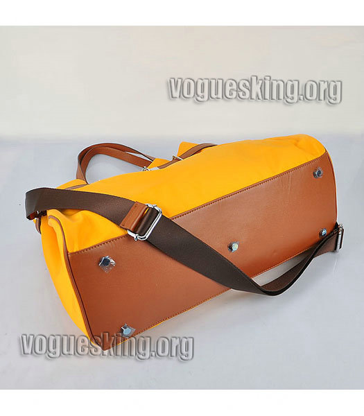 Hermes Large Yellow Waterproof Fabric With Light Coffee Calfskin Leather Shoulder Bag-3