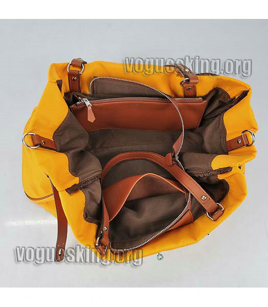 Hermes Large Yellow Waterproof Fabric With Light Coffee Calfskin Leather Shoulder Bag-6