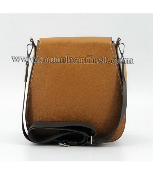 Hermes Light Coffee Togo Leather Silver Metal Message Bag-2