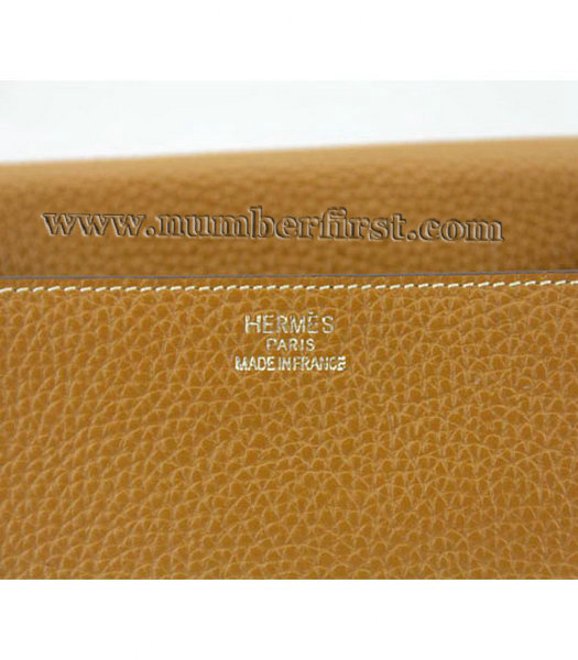 Hermes Light Coffee Togo Leather Silver Metal Message Bag-4