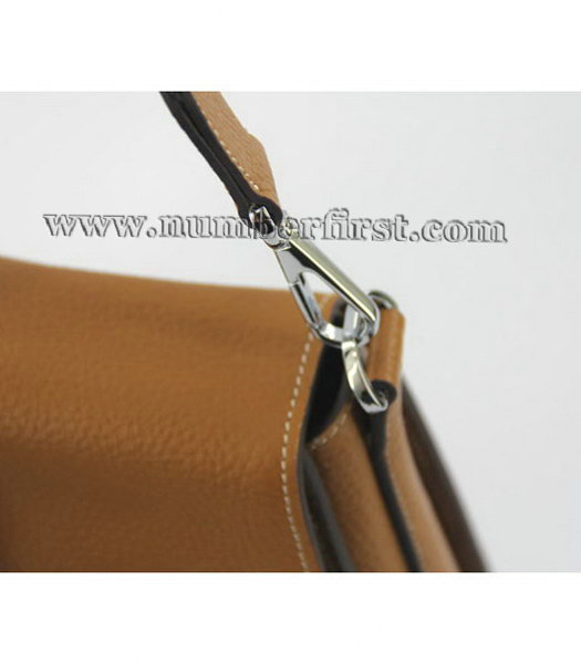 Hermes Light Coffee Togo Leather Silver Metal Message Bag-5