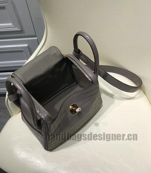 Hermes Lindy 26cm Bag Grey Real Croc Leather Golden Metal-3