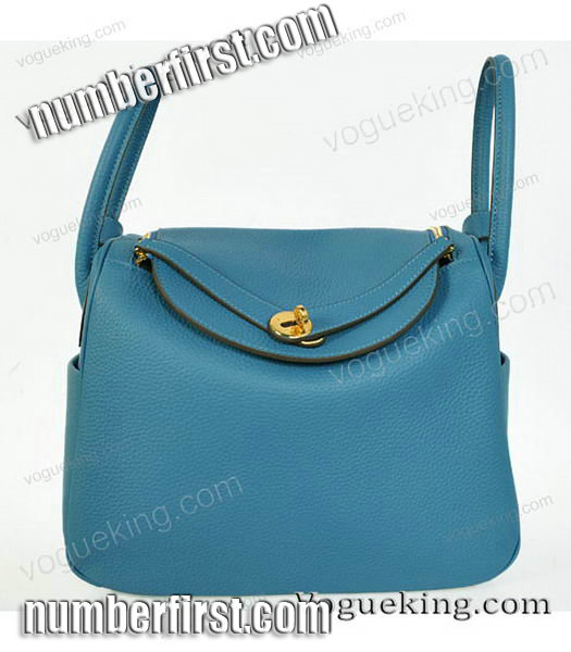 Hermes lindy 30cm Middle Blue Togo Leather Golden Metal Bag-5