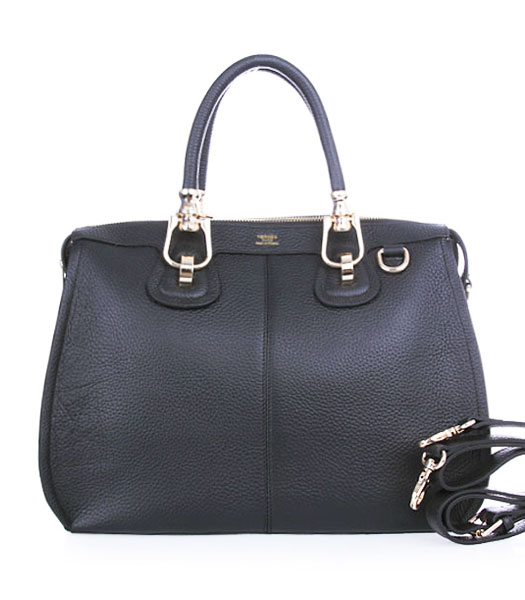 Hermes Medium Double-duty Black Togo Leather Bag Golden Metal