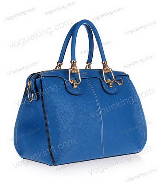 Hermes Medium Double-duty Lake Blue Togo Leather Bag Golden Metal-1