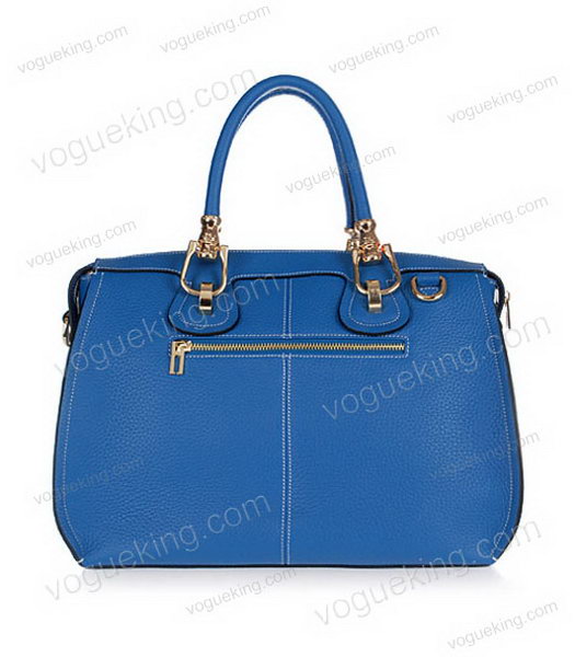 Hermes Medium Double-duty Lake Blue Togo Leather Bag Golden Metal-2