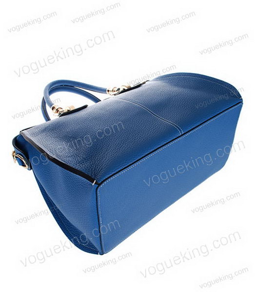 Hermes Medium Double-duty Lake Blue Togo Leather Bag Golden Metal-3