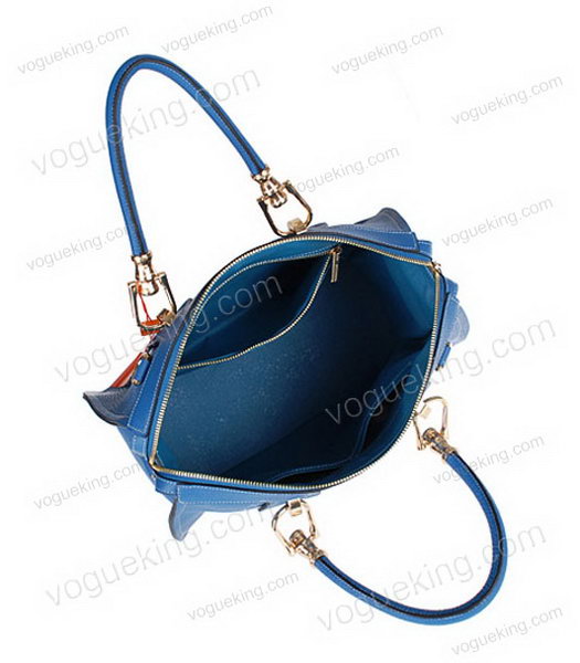 Hermes Medium Double-duty Lake Blue Togo Leather Bag Golden Metal-4