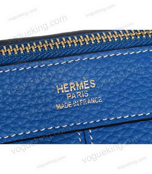 Hermes Medium Double-duty Lake Blue Togo Leather Bag Golden Metal-5