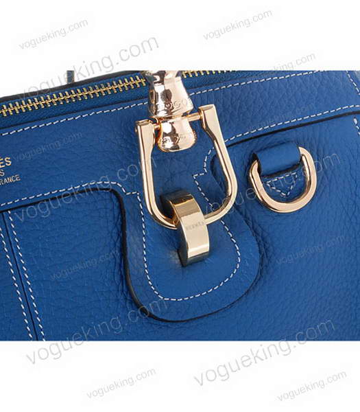 Hermes Medium Double-duty Lake Blue Togo Leather Bag Golden Metal-6