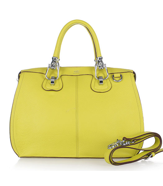 Hermes Medium Double-duty Lemon Yellow Togo Leather Bag Silver Metal