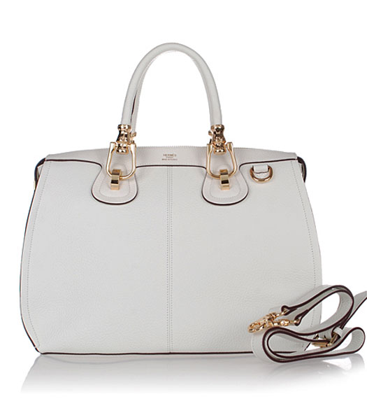 Hermes Medium Double-duty Offwhite Togo Leather Bag Golden Metal