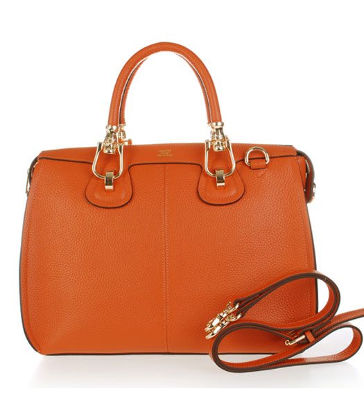 Hermes Medium Double-duty Orange Togo Leather Bag Golden Metal