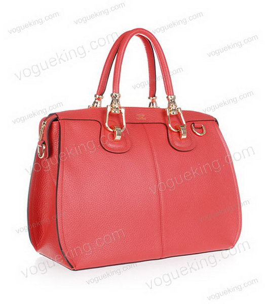 Hermes Medium Double-duty Watermelon Red Togo Leather Bag Golden Metal-1