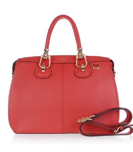 Hermes Medium Double-duty Watermelon Red Togo Leather Bag Golden Metal
