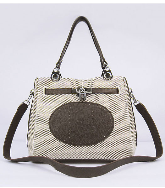 Hermes Mini So Kelly Bag Fabric with Dark Coffee Togo Leather Silver Metal