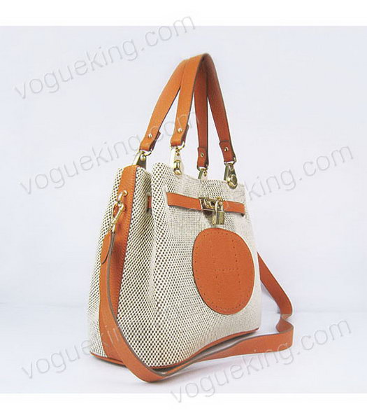 Hermes Mini So Kelly Bag Fabric with Orange Togo Leather Golden Metal-1