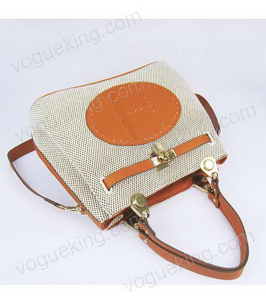 Hermes Mini So Kelly Bag Fabric with Orange Togo Leather Golden Metal-4