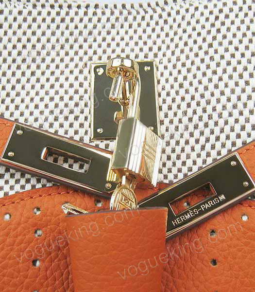 Hermes Mini So Kelly Bag Fabric with Orange Togo Leather Golden Metal-6