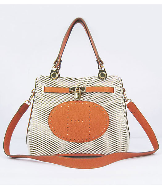 Hermes Mini So Kelly Bag Fabric with Orange Togo Leather Golden Metal