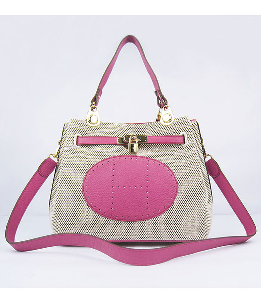 Hermes Mini So Kelly Bag Fabric with Peach Togo Leather Golden Metal