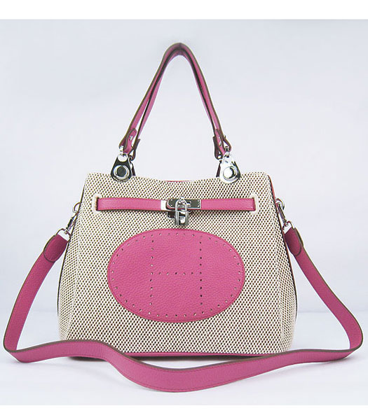 Hermes Mini So Kelly Bag Fabric with Peach Togo Leather Silver Metal