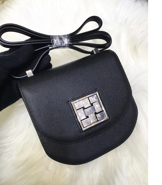 Hermes Mosaique Black Imported Leather Golden Metal Shoulder Bag