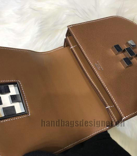 Hermes Mosaique Brown Imported Leather Golden Metal Shoulder Bag-2