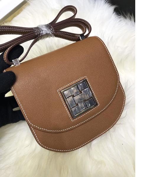 Hermes Mosaique Brown Imported Leather Golden Metal Shoulder Bag