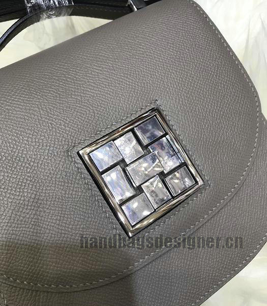 Hermes Mosaique Grey Imported Leather Golden Metal Shoulder Bag-2
