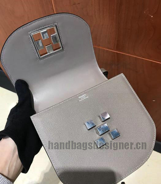 Hermes Mosaique Grey Imported Leather Golden Metal Shoulder Bag-5