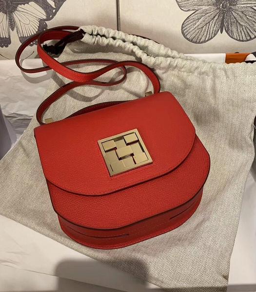 Hermes Mosaique Red Epsom Imported Leather Golden Metal Shoulder Bag