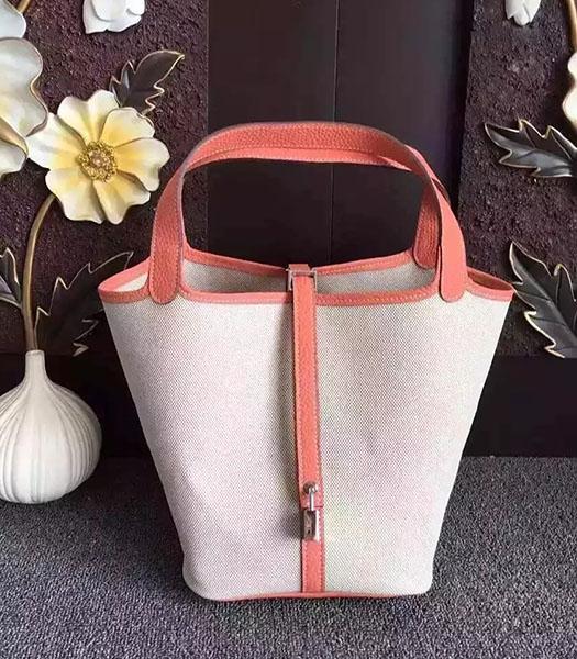Hermes Picotin Lock Fabric With Orange Original Leather Small Bag