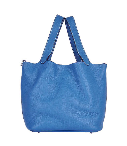 Hermes Picotin Lock MM Basket Bag With Middle Blue Leather